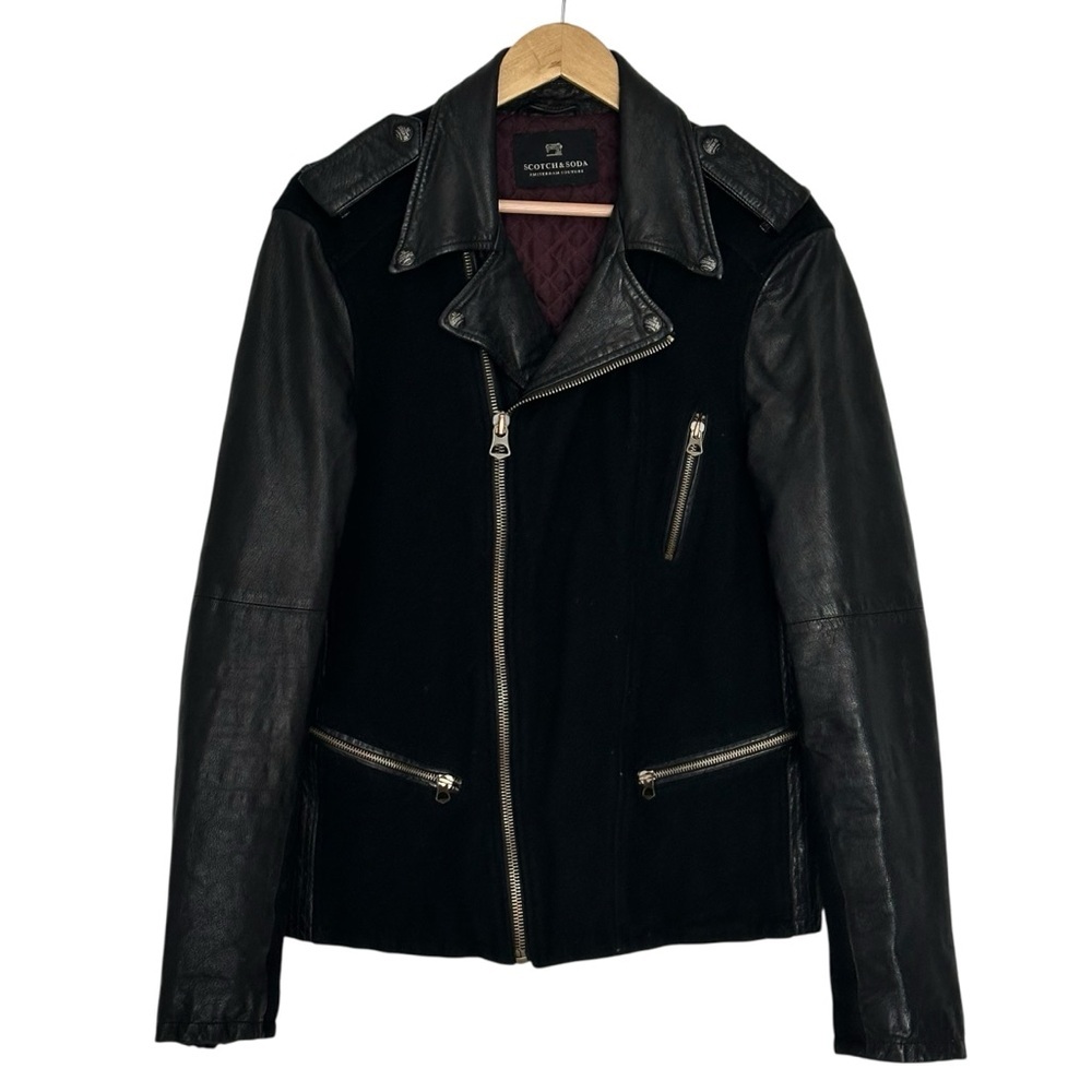 SCOTCH & SODA Vintage Leather & Wool Biker Jacket Grunge Moto Punk Size Medium